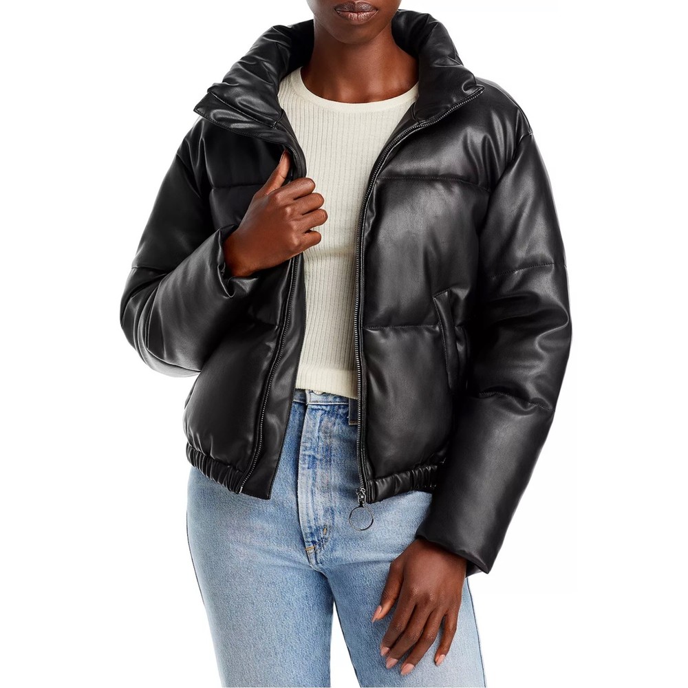 AQUA Faux Leather Puffer Jacket NWT SIZE S